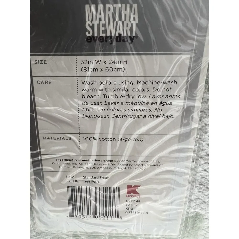 Martha Stewart Woven Matelasse Tree Fern (1) Standard Sham White / Green NEW